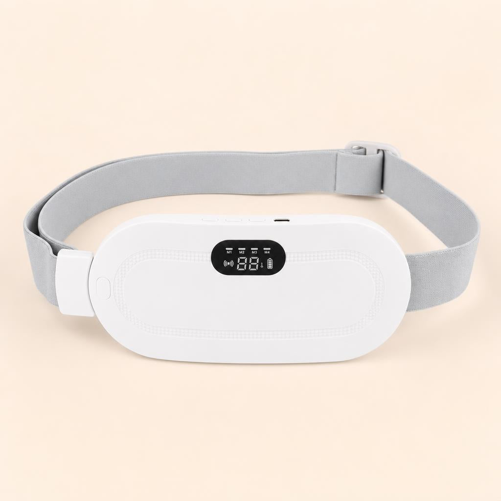Cinturón térmico y de masaje blanco para cólicos menstruales, vista frontal
