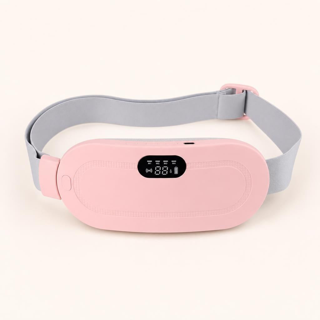 Cinturón térmico y de masaje rosa para cólicos menstruales, vista frontal